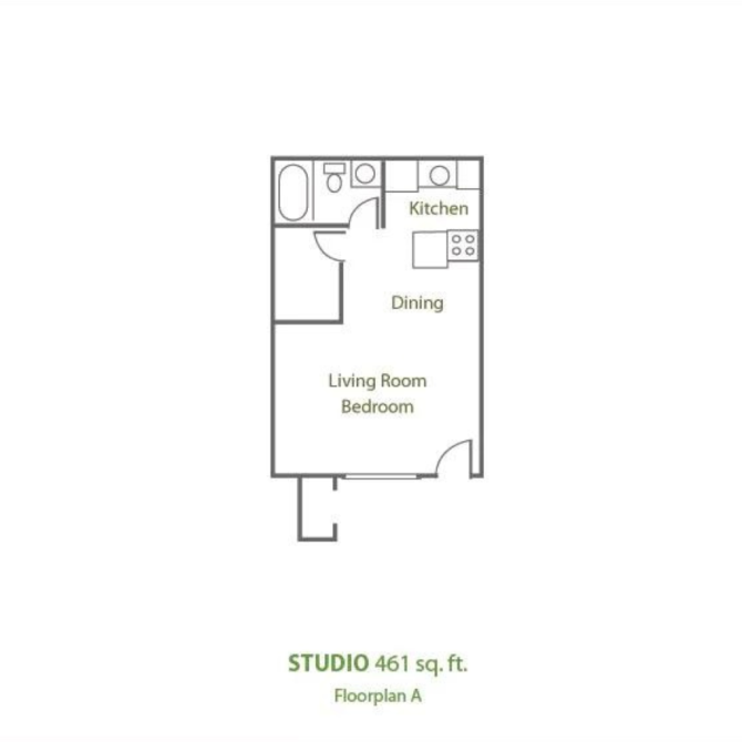 Floor plan for studio, 1 bath, 461 sqft